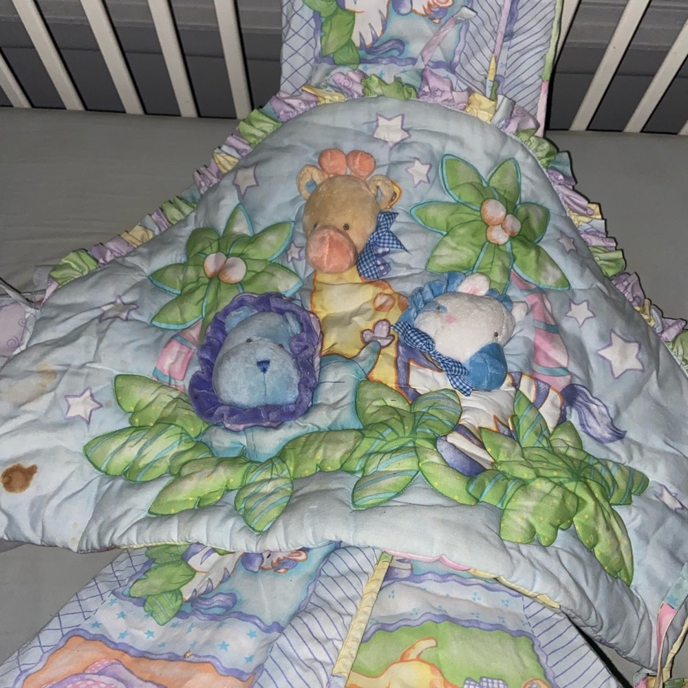 Jungle Safari Gray/Tan/White Nursery USD 6-Piece Baby Crib Bedding Set V… - Picture 3 of 15
